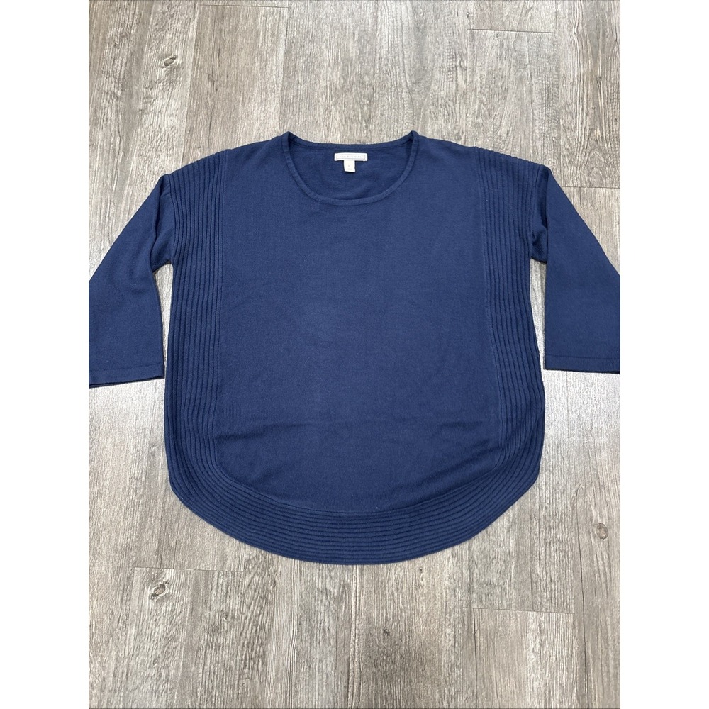 Dana Buchman Womens Dark Blue Ribbed Trim Crew Neck Pullover Sweater L